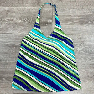 NWOT L.L. Bean Tankini Halter Swim Top V-Neck Diagonal Striped 10